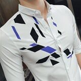 七分袖夏季青春流行潮2021年尖领衬衫印花青年休闲修身型，男装衬衫，星座419（原A233）