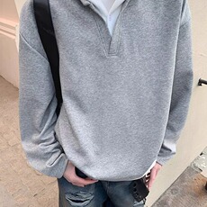 W48-P40秋季新款假两件V领连帽卫衣男时尚简约宽松百搭情侣，男装卫衣，电商B323A