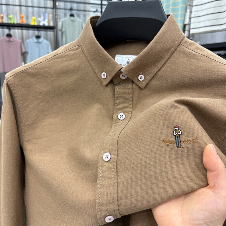 纯棉长袖衬衫男春秋休闲濮森保罗男士衬衣青年男装上衣寸衫潮,男装衬衫,电商B212（原钱塘6029）