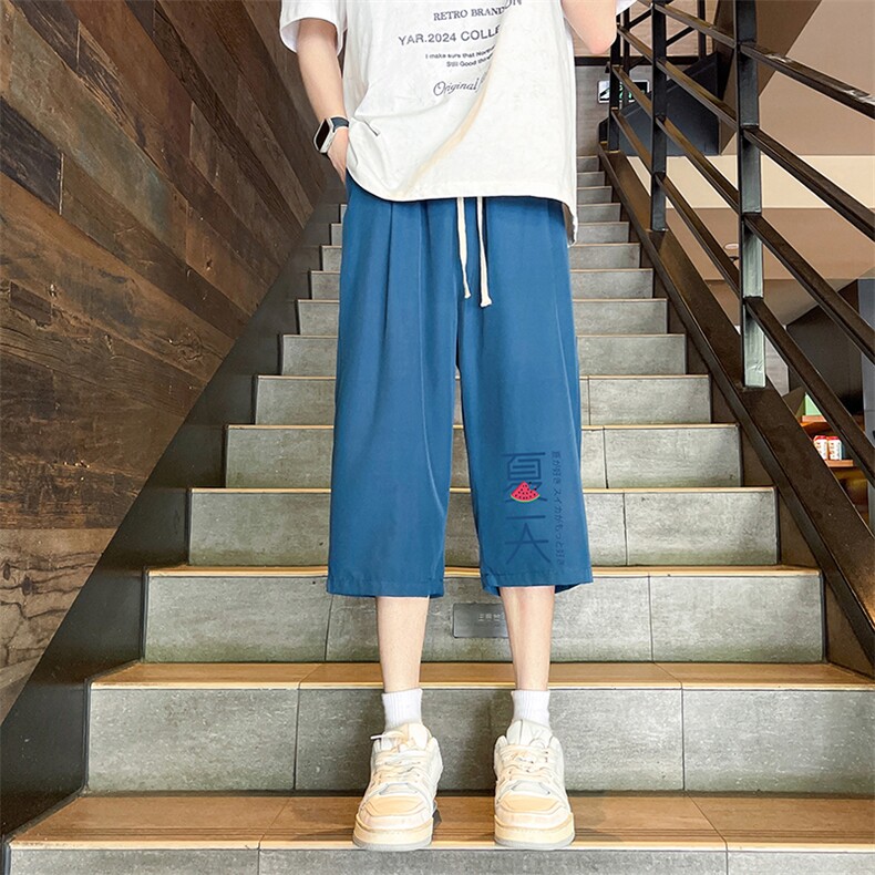 QK72192-P25冰丝七分裤男大码速干短裤男五分裤港风风格,男装休闲裤,电商A040