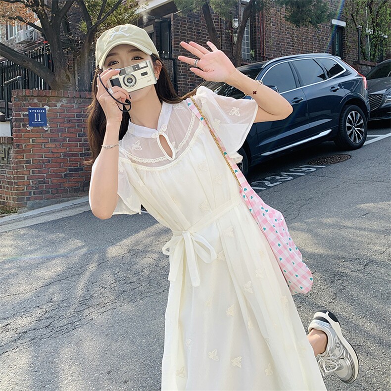 【新款现货】米色立体刺绣重工连衣裙088-6628P115K168,女装连衣裙,2C088