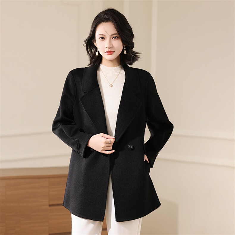 2025时尚百搭翻领假兜兜大衣，女装毛呢外套，贝源羊绒