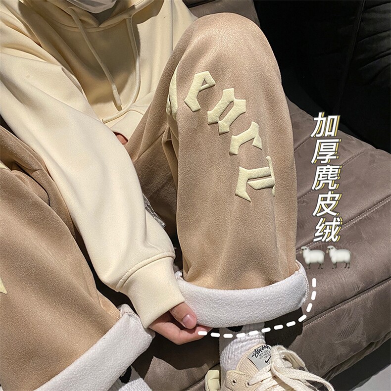 抖音品质冬季新款加绒加厚麂皮绒宽松休闲裤K5229JB315P65控78,男装休闲裤,电商B315