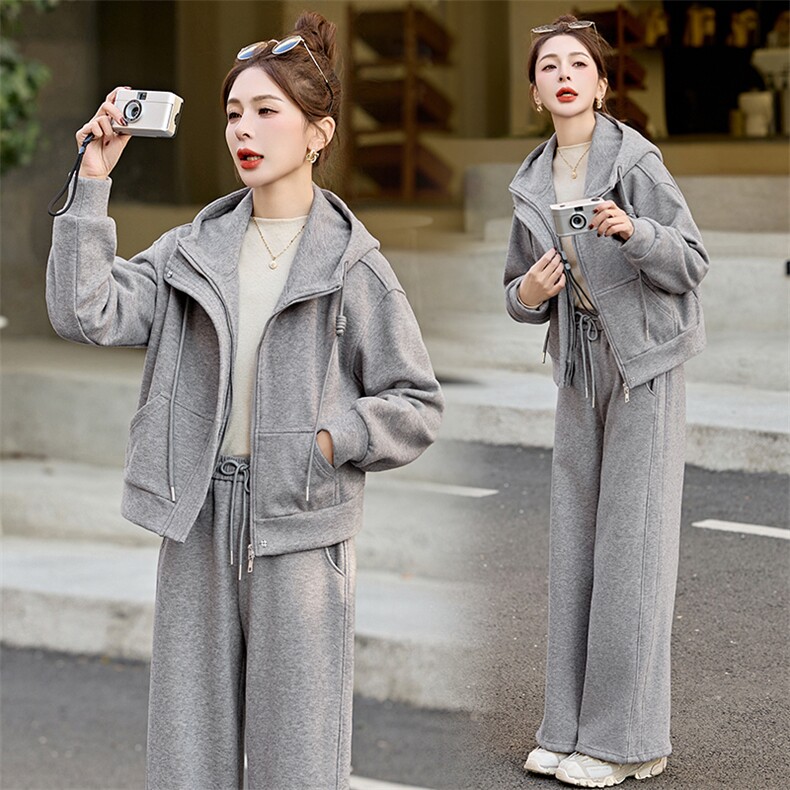 2025春季新款休闲潮流气质显瘦抽绳连帽运动套装时尚套装两件套，女装套装/套裙，浙宝220