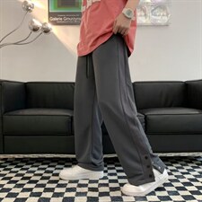 夏季薄款韩版阔腿运动裤子排扣卫裤男高街直筒休闲裤K4367-P35，男装休闲裤，星座512-2