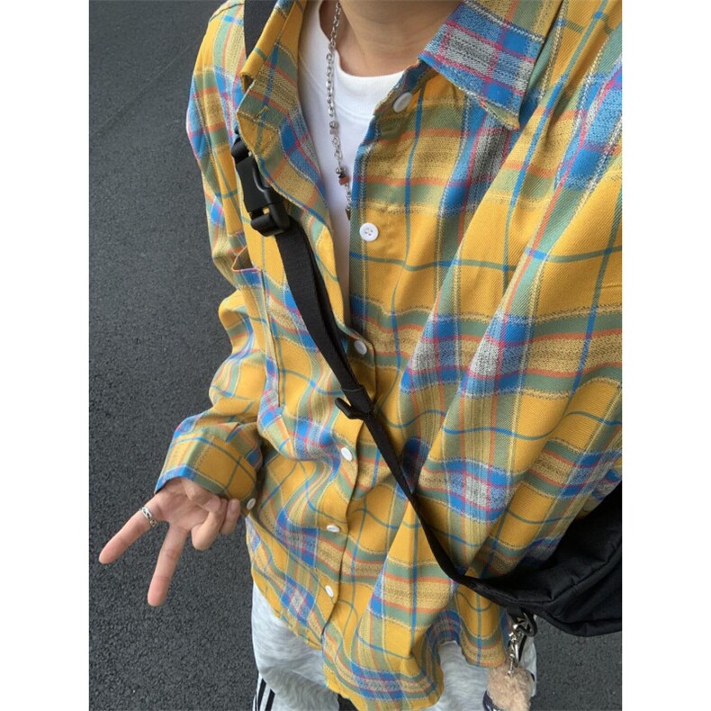 【有货】cleanfit黄色格子衬衫男女美式复古长袖衬衣C626LL-特P38,男装衬衫,星座1007（原301D）