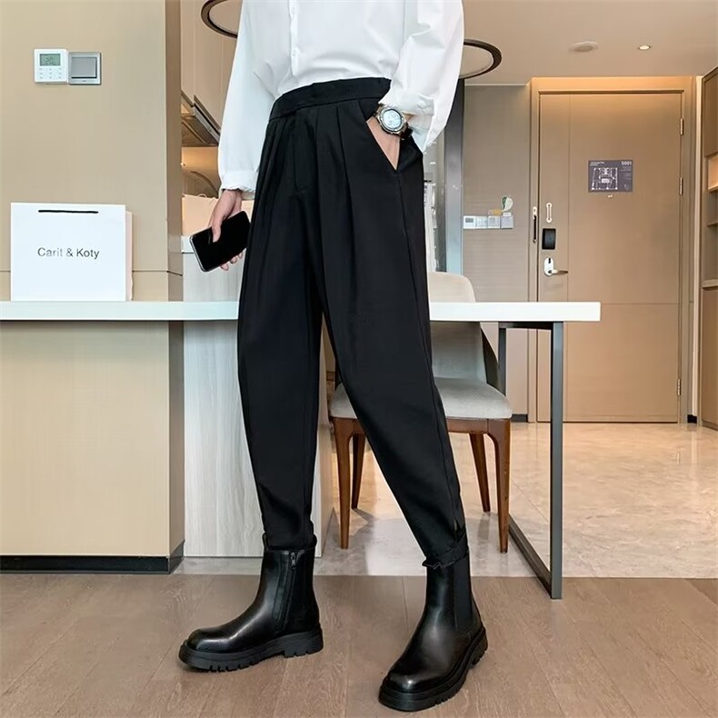 秋冬加绒魔术贴配马丁靴束脚西裤男女九分西装裤休闲裤子-X1993，男装休闲裤，星座601-1