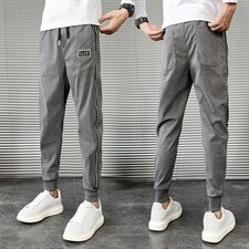 2025秋冬红华夫格裤子男韩版潮流拉链装饰修身小脚裤,男装休闲裤,电商A327