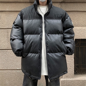潮牌立领pu皮棉衣男秋冬季美式保暖宽松棉服高街百搭休闲情侣外套图片