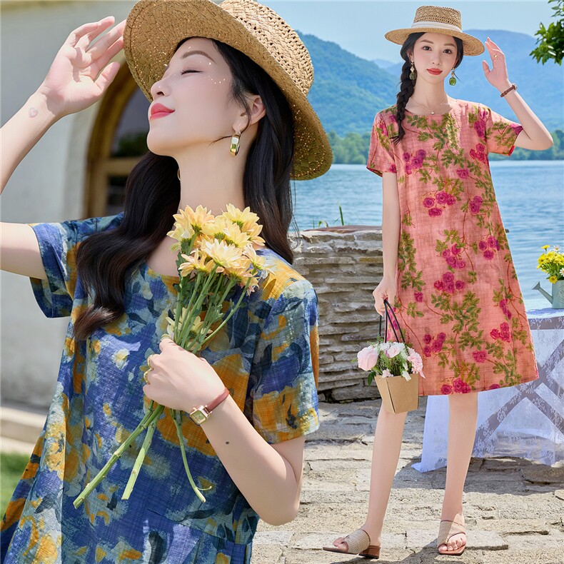 708时尚气质印花连衣裙,女装连衣裙,倪叶myz
