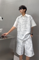 扎染套装西装领休闲春夏套装短袖短裤潮流休闲套装扎染面料特P65，男装牛仔裤，电商B319