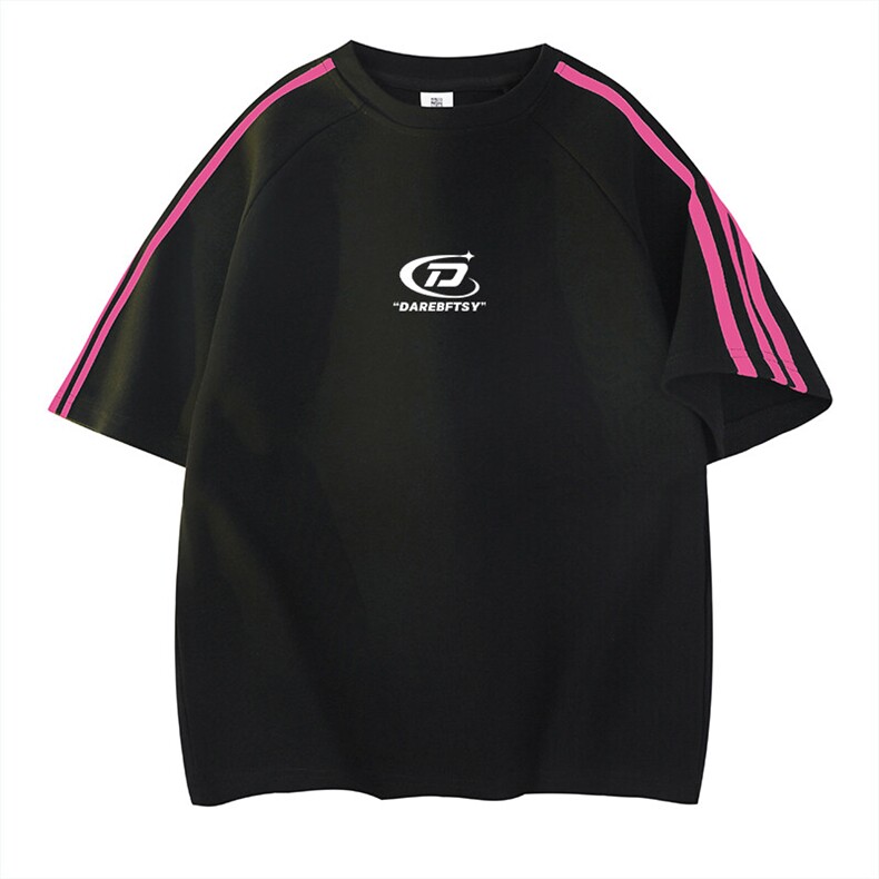 抖音得物高品质二开240克宽松纯棉美式潮牌三条杠织带短袖T恤，男装T恤，电商A486