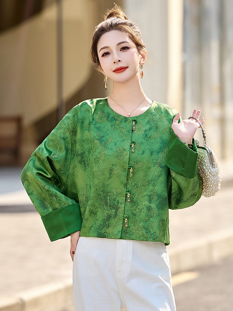 2025春季新款提花短外套女士圆领唐装复古G风新中式上衣,女装短外套,沁沁公主