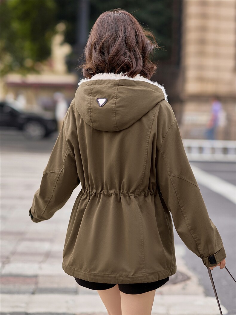 9115时尚加绒加厚中长款派克服,女装派克服,依路服饰