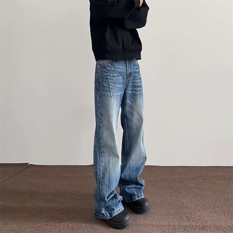 春季美式ins高街hiphop重工艺水洗直筒牛仔裤货号K2593P55,男装牛仔裤,电商A063