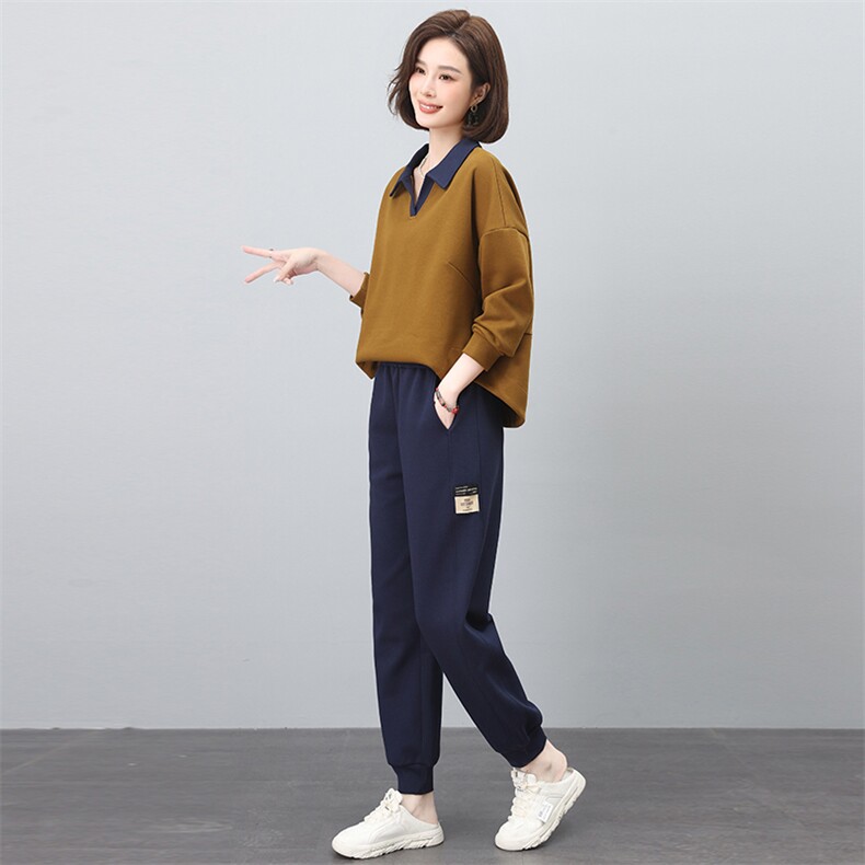 春秋韩版大码遮肉复古洋气两件套女士休闲套装2025新款,女装套装/套裙,涵誉