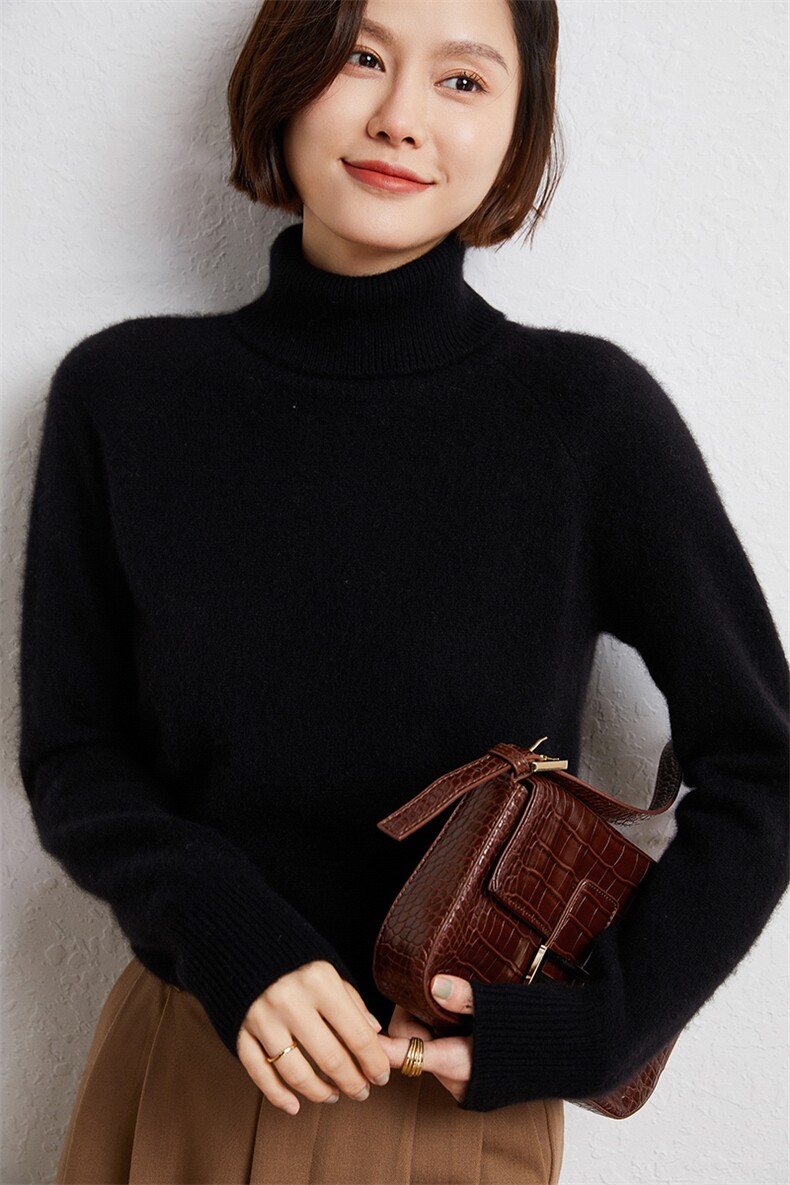 时尚优雅七针高翻领女式羊绒衫35%羊绒材质舒适保暖,女装羊绒衫,尚达羊绒