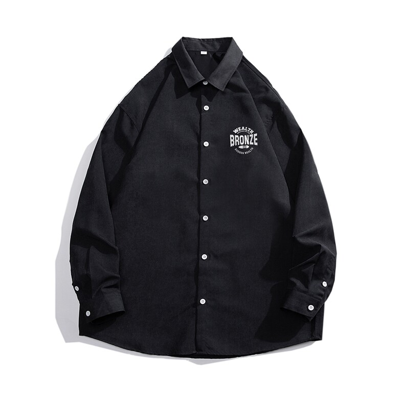 白底新款秋季时尚美式复古潮流宽松百搭衬衫外套S101P35控48,男装衬衫,电商A247-1