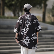 2025夏装花朵印花短袖冰丝衬衫男潮流休闲衬衣C309P35，男装衬衫，电商C323