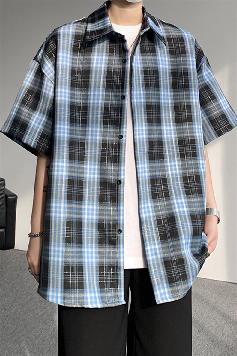 8XL-M格子短袖衬衫男夏季薄款DK制服衬衣JK学院风半袖外套DC28004,男装T恤,电商B312