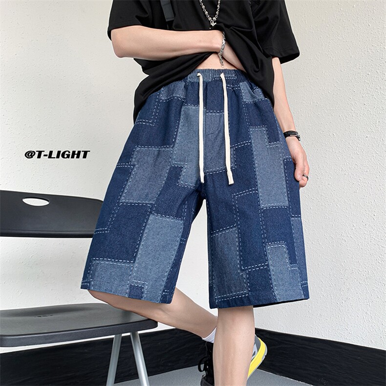 美式ins高街牛仔短裤小众百搭拼接渐变牛仔裤K2309-P35控58,男装牛仔裤,电商A062