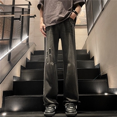复古牛仔裤男水洗做旧潮款宽松直筒长裤A061-EX2643-P65，男装牛仔裤，电商A061