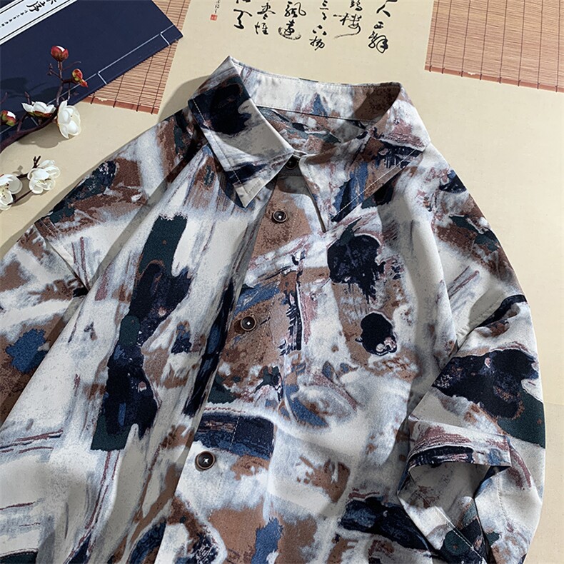 特批P28无差价夏季新款冰丝垂感短袖男宽松大码五分袖衬衣CD2251图片