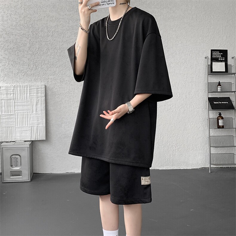 8XL-M青少年扎染短袖t恤休闲运动套装男生夏季宽松大码TZ38001P55,男装T恤,电商B312