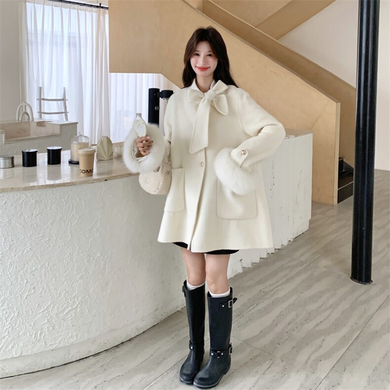 新款！冬装真狐狸毛双面羊毛呢大衣2C133-8991-P360-K498,女装毛呢外套,2C133