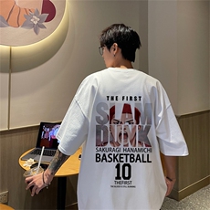 特P19控38230g重磅纯棉灌篮高手印花港风短袖t恤男DT3139，男装T恤，电商B370