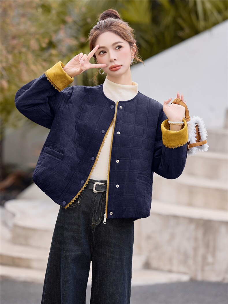 休闲短款夹棉外套2025冬新款减龄洋气圆领棉衣棉服女,女装棉衣/棉服,余墨