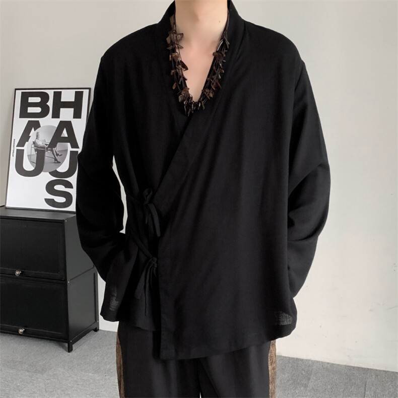新中式潮交领太极服里衣汉服练功打底衫衬衫中衣男女长袖棉麻图片
