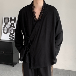 新中式潮交领太极服里衣汉服练功打底衫衬衫中衣男女长袖棉麻图片