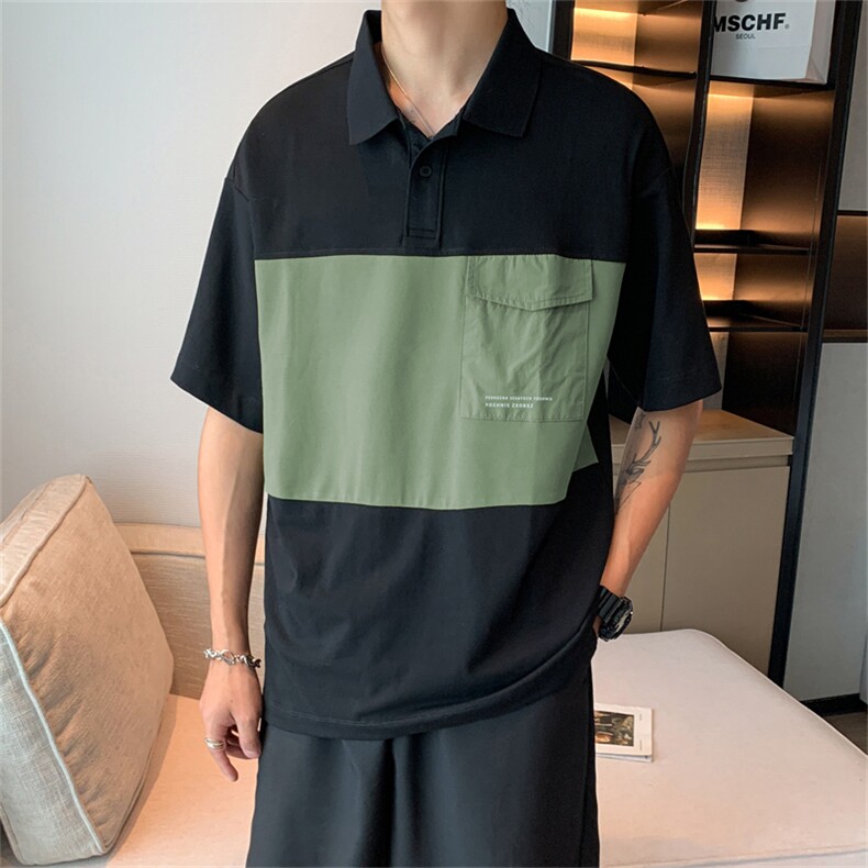 港风夏款男POLO衫字母印花拼色修身T恤衫T63P35,男装Polo衫,星座1013