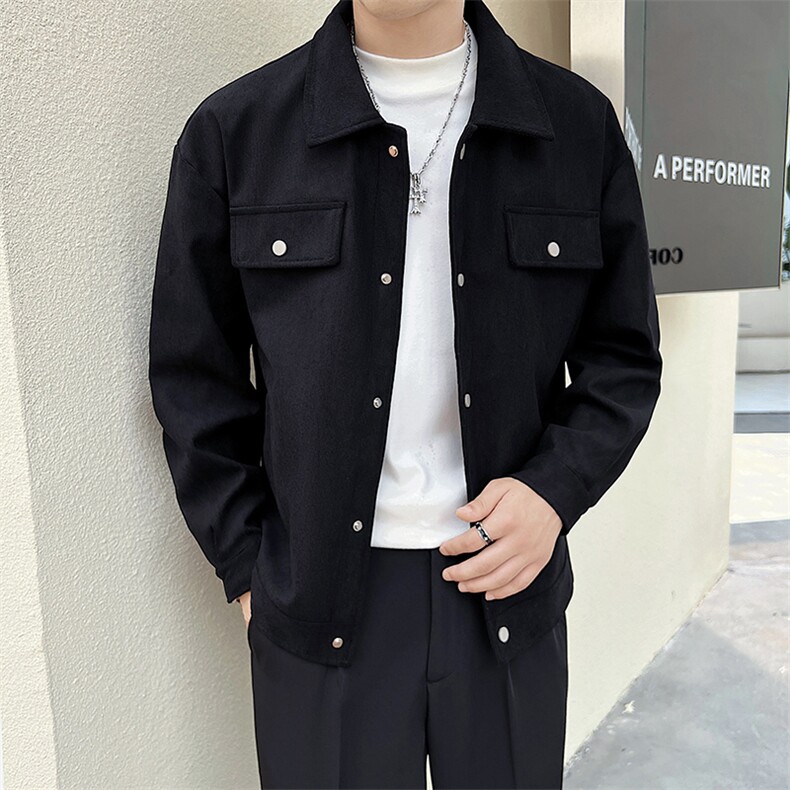 肌理感秋冬新款社会小伙个性翻领宽松休闲夹克外套男JK115-P95,男装夹克,电商A413