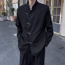 春装新款新中式小众立领中式西装风外套时髦纽扣男女中山装，男装西服套装，星座909