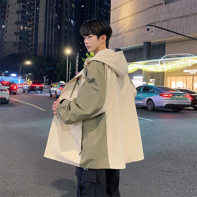 港风拼接上衣夹克宽松落肩拼色冲锋衣外套JK839P75,男装夹克,星座1204-3