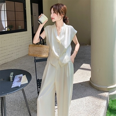 高级感老钱风一整套穿搭女2025夏季新款气质轻奢马甲阔腿裤两件套，女装套装/套裙，2C255