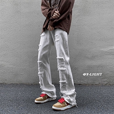 B221秋冬新款美式ins高街小众贴布破洞牛仔裤LK22065-P65控88，男装牛仔裤，电商B221
