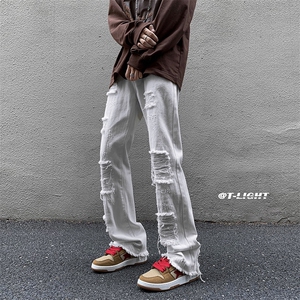 B221 秋冬新款美式ins高街小众贴布破洞牛仔裤 LK22065-P65 控88图片