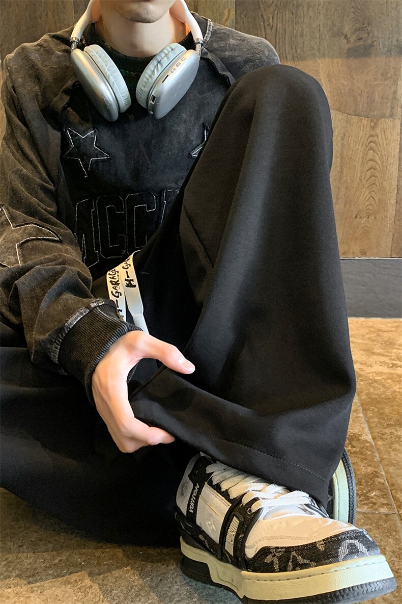 8XL-M特大码秋季新款垂感休闲裤男宽松直筒裤男裤子拖地裤K937P40,男装休闲裤,电商D206-1
