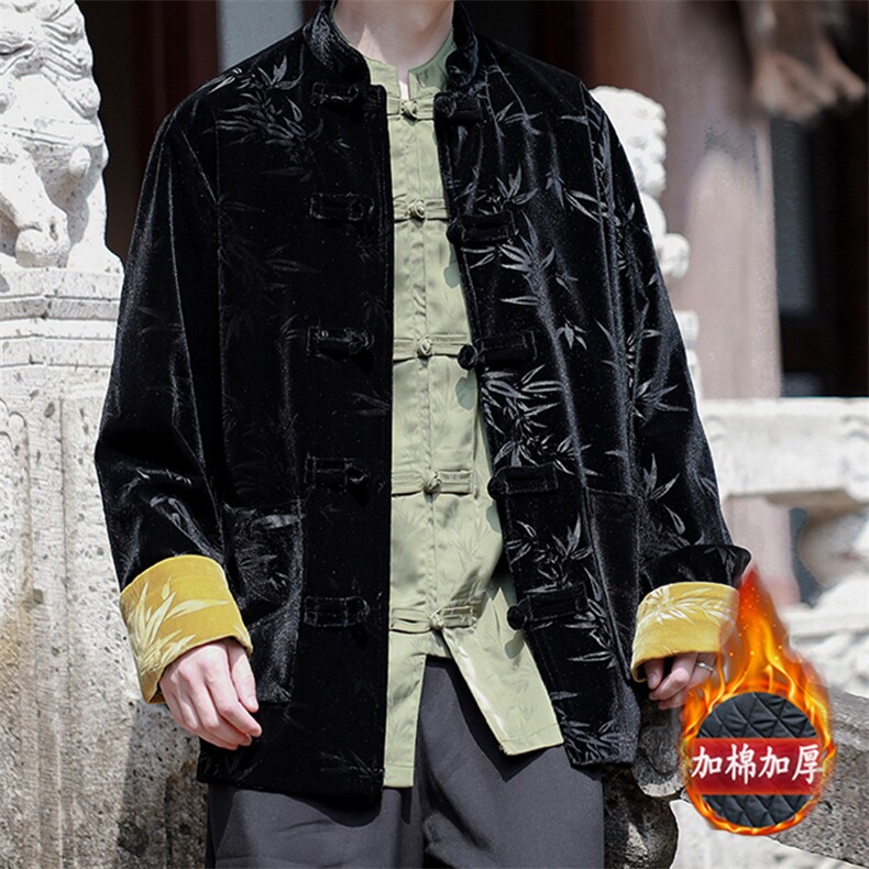 新中式丝绒压花竹叶加棉加厚棉服MY9913-P130控188,男装棉衣,电商A021