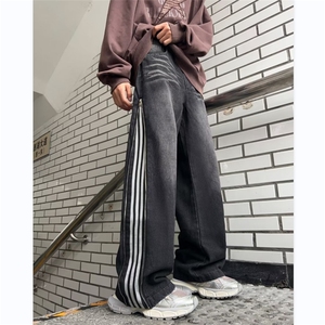 美式高街牛仔裤男韩版潮侧边拉链条纹2024秋冬ins长裤RK1124-P51