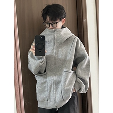 抖音得物高品质秋冬美式高街重磅结构辑明线纹理连帽卫衣外套W111，男装卫衣，电商A486