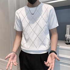 短袖毛衣男2024新款春夏修身男士针织半袖打底圆领潮牌高级感t恤，男装针织衫/毛衣，星座1013