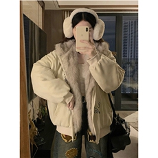 网图小众设计KT刺绣加厚座山雕毛绒外套男女冬季棉衣外套P108，男装棉衣，电商C306-1