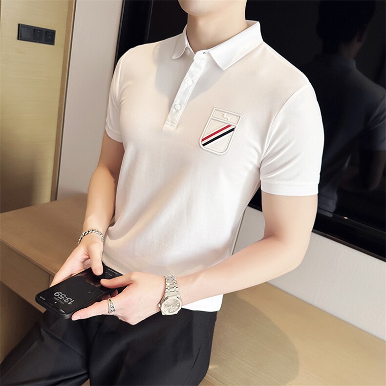 2024新款丝光珠地面料修身翻领短袖POLO衫男PL9302-p55,男装Polo衫,电商D303