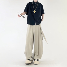 飘带冰丝裤子男夏季美式复古垂感阔腿弯刀西裤-A2065TP45控68，男装西裤，电商B241