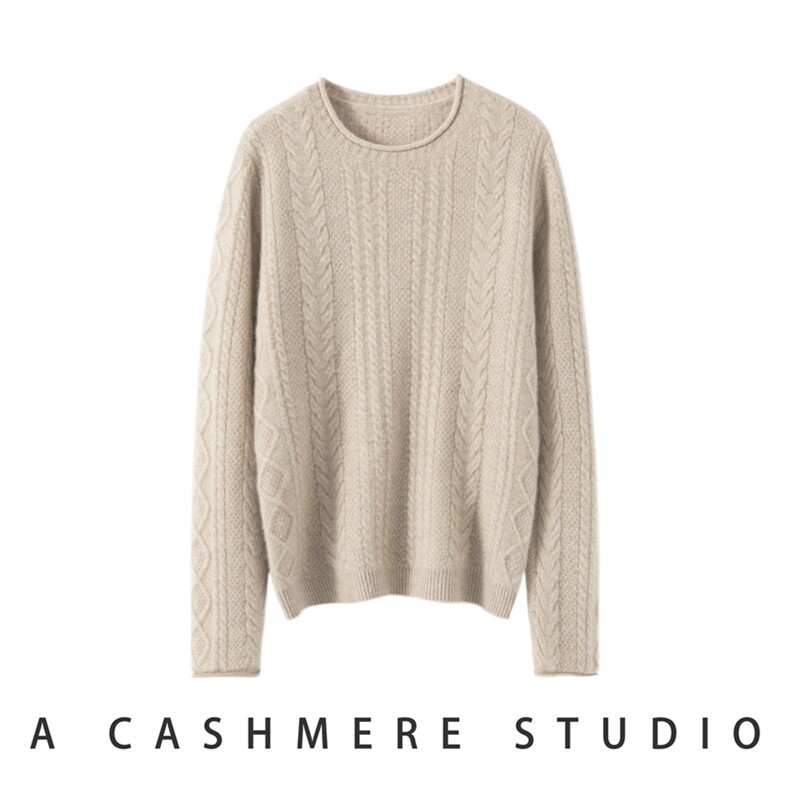 2025年秋季新款圆领卷边提花针织羊绒套衫时尚休闲通勤百搭，女装羊绒衫，臻维羊绒