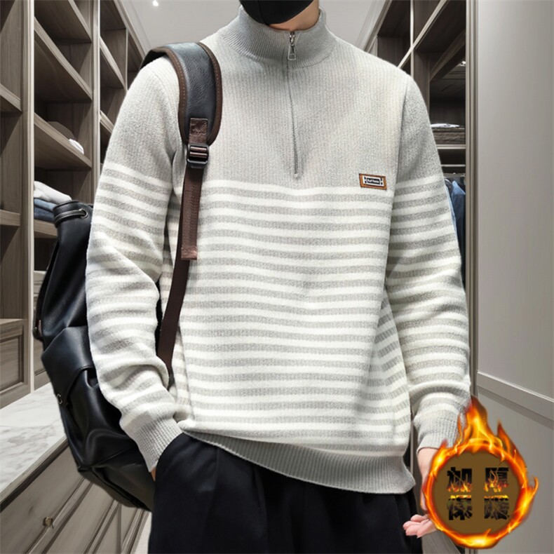 青年休闲百搭加绒针织长袖卫衣男立领打底衫潮牌外套TW2677-P58,男装针织衫/毛衣,星座1105-3